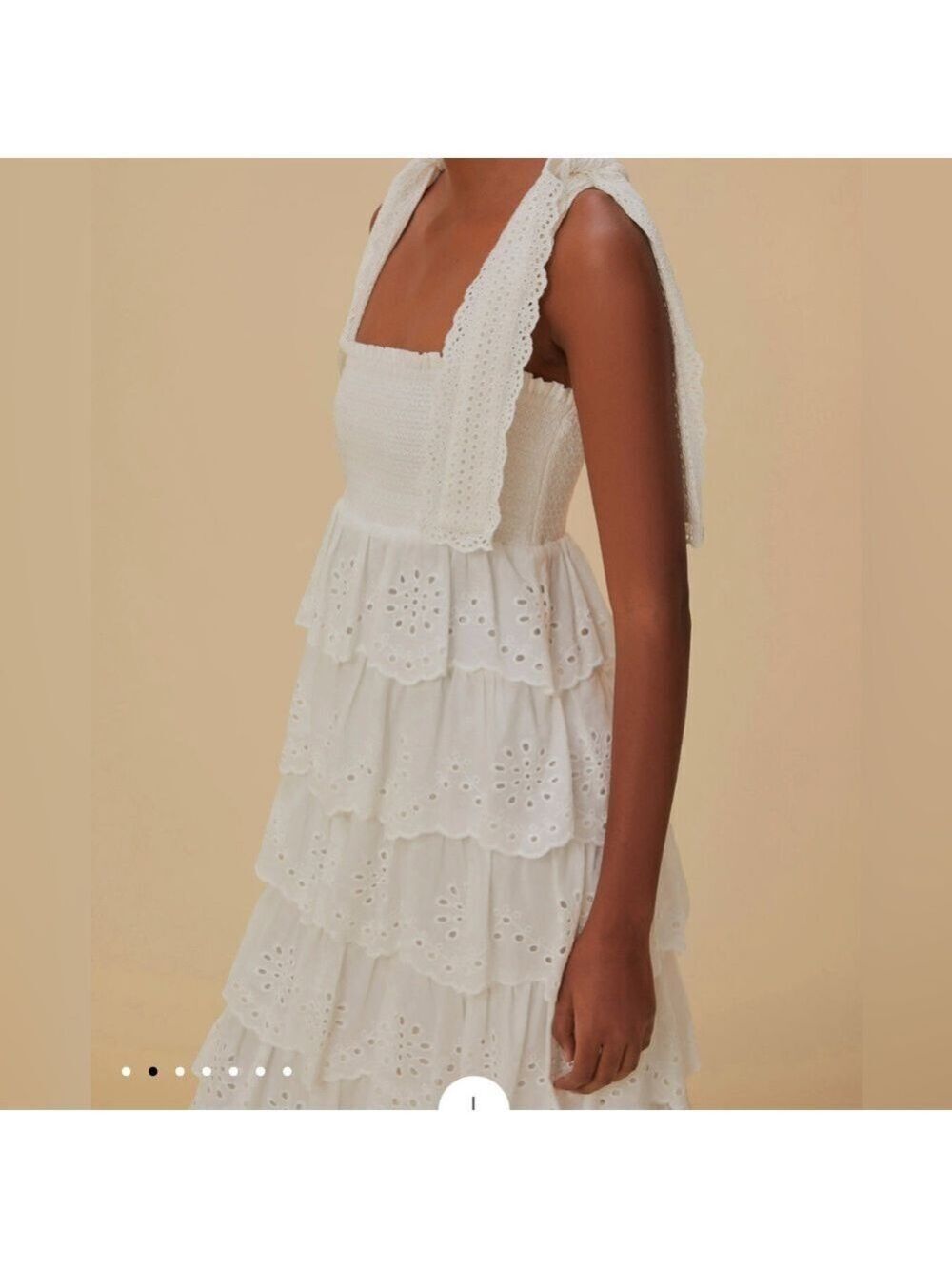 Farm Rio Off-White Embroidered Ruffle Midi Dress - Picture 2 of 11